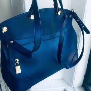 Furla New Piper Nikole Tote Navy Leather Satchel